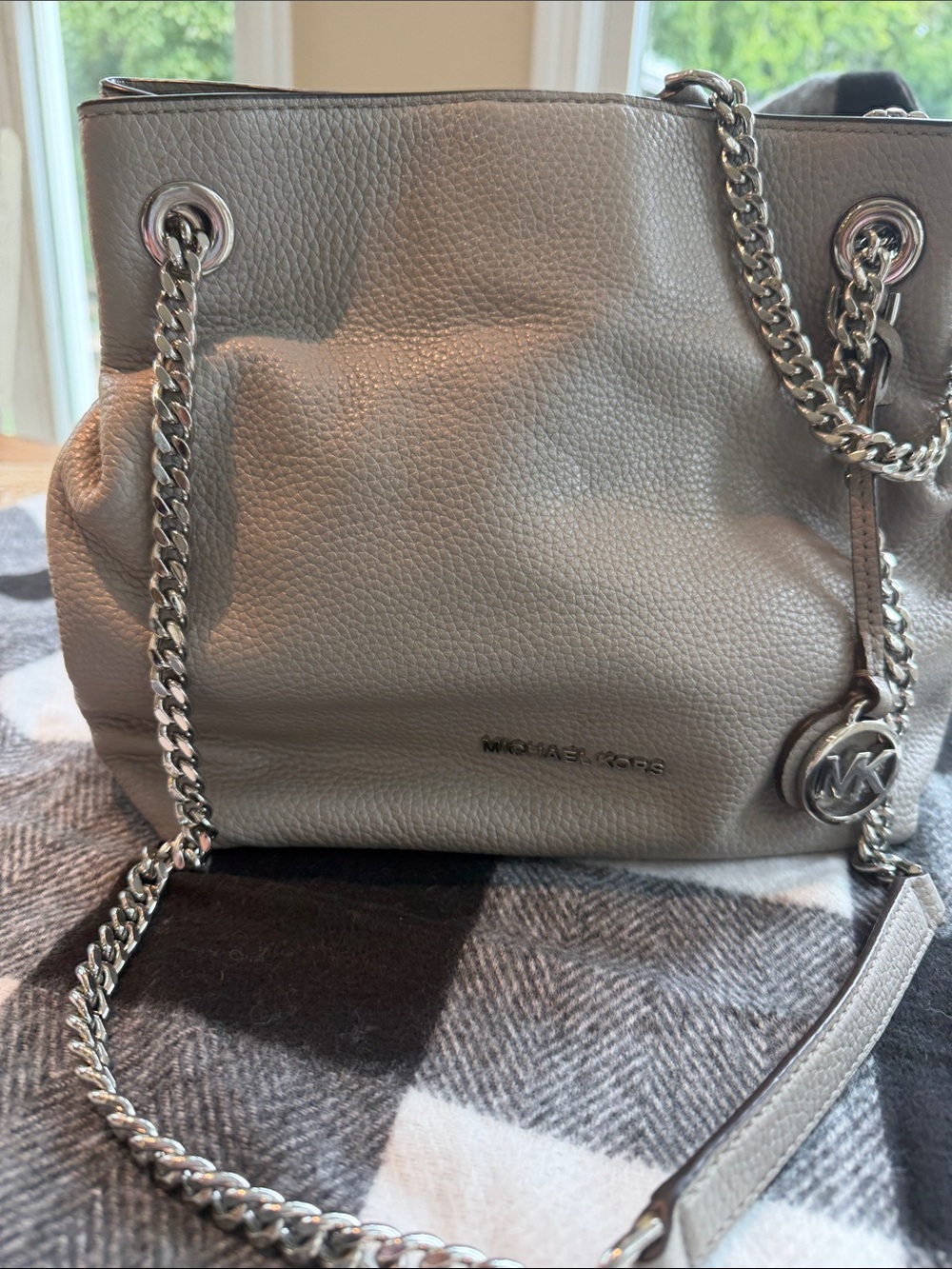 Michael Kors Taupe Gray Pebbled Leather Chain Shoulder Bag